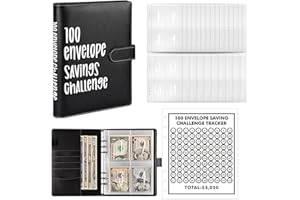 Skibetfo 100 Envelopes Saving Challenge UK Pounds Black 100 Day Money Saving Challenge Wallet A5 100 Envelope Challenge Binder Budget Money Saving Book with Label Stickers for Cash Saving $5,050