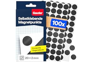 ‎GAUDER GAUDER Magnetpunkte - Runde Selbstklebende Magnete für Notizen, Fotos und Bastelprojekte - Selbstklebende Magnetplättchen für leichte Gegenstände (100 Stück - 20 x 2 mm)