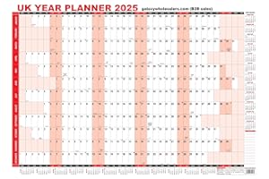 ABBEYSHAKE 2025 UK unmounted year view wall office A1 large planner calendar red colour