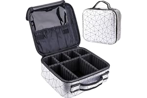 Amzeeniu Neceser de Maquillaje Portátil, Bolsa Impermeable Ligera, Organizador Profesional de Viaje con Divisores, Bolsillos Cuero de PU