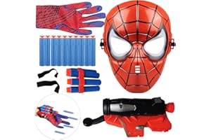HENDPOCK Guante Lanzador Araña 1 Máscara Infantil 1 Juguete Lanzador Guante Cosplay Súper Araña Divertido Juguete Educativo de Aprendizaje para Niños con Máscara Lanzador Héroe Araña para Niños Regalo Infantil