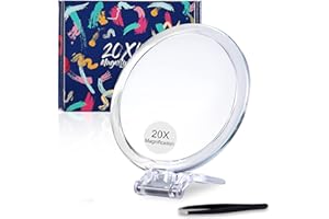 MOMOKUBA Magnifying Mirror 20x / 1x Two Sided, Double Sided Magnifying Mirror with Stand, Magnified Hand Mirror for Makeup, Blackhead/Comedone Removal (6inch,20X/1X, Silver)