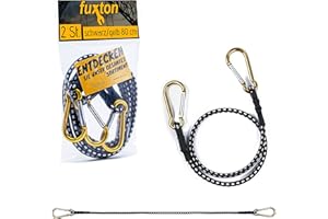 fuxton Set di 2 elastici con moschettone, 100 cm, colore nero (tenditore per bagagli, espansore con moschettone, elastico per bagagli, bicicletta, parasole, auto, campeggio, teloni, moto e giardino