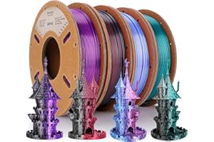 Eryone Jedwabisty dwukolorowy filament PLA, druk 3D, 1,75 mm, +/-0,03 mm, błyszczący, 0,25 kg/szt., 4 szt., czerwony i jasnoniebieski, czarny i czerwony, ciemnozielony i czarny, czarny i fioletowy