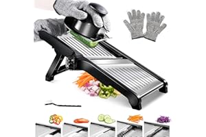 Mandolina per Verdure Professionale,Masthome Mandolina in Acciaio Inox,Affetta Verdure Regolabile Spessore per Cucina,Tagliaverdure Manuale con Guanti e Protezione per le Mani, per Ortaggi e Frutta