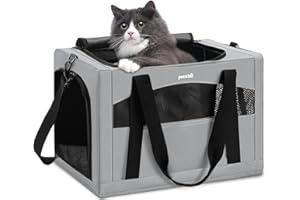 pecute Sac de Transport pour Chat, Cadre Ultra Stable, Pliable, Sac Transport Chat Portable, Écurie Sac de Transport pour Chiens de Compagnie Convient pour Les Voyages et Les Sorties, Gris