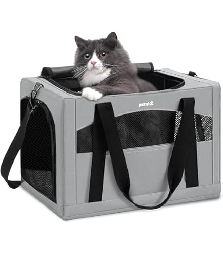 Zavothy Transporttas voor katten en honden, transporttas, ademend en opvouwbaar, transportbox voor katten met verstelbare schouderriem, afneembare pluche matras (grijs, L