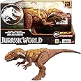 Mattel Jurassic World Wild Roar Megalosaurus Dinosaur Figure with Continuing Roar Sound & Attack Action, Posable Physical Toy & Digital Play, HTK73