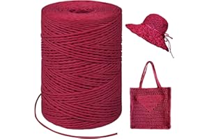 LEREATI Raffia - Filato per uncinetto, nastro di carta naturale 1,5 mm x 300 m, per cestini, borse, cappelli, confezione regalo (rosso)