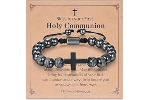 Jewl Aoer First Holy Communion Gifts for Boys, Adjustable Cross Bead Braided Bracelet for Son Grandson Brothers Nephew, Baptism Gifts for Boys, Christian Gifts Bracelet for Birthday Easter Christmas