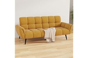 HIPIHOM Sofa Mit Schlaffunktion, Klappsofa Sofa 3 Sitzer, Schlafsofa 195x85cm, Bequemes Geeignet Für Wohnzimmer, Büro, Lounge, Zimmer, Schlafzimmer (Gelb)