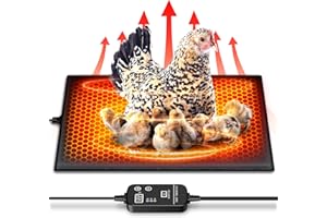 MASTERFUN Graphene Infrarot Hühnerstall Heizung Haustier, 50W Wärmeplatte Küken 30x50cm, 3 Temperatur-Einstellung, 8H/12H/24H Zeitschaltuhr Infrarot Heizstrahler, Heizplatte Küken für Hühner, Enten, Hunde
