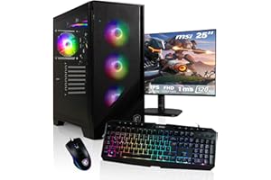 ‎HYPER BYTE HYPER BYTE - Gaming PC - Komplett Set mit AMD Ryzen 7 5700G | 4,6 GHz | Vega 8 | 32GB DDR4 RAM | 1TB SSD | Wasserkühlung | 25 Zoll Monitor | Maus & Tastatur | WLAN | Win11 Pro | All in One Desktop