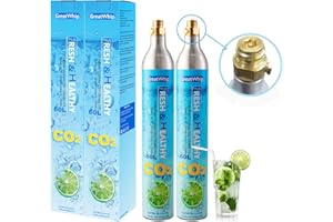 GreatWhip 60 Liter CO2 Gas Cylinder, Compatible with SodaStream, Aarke Screw In Carbonators, 14.5 oz Thread Refill Cartridges, Making Fizzy Carbonated Sparkling Water, 2 Pack