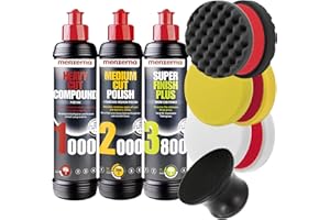 detailmate Menzerna Auto Politur Set | Heavy Cut Compound 1000 + Medium Cut 2000 + Super Finish Plus 3800 + 3 Menzerna Polierpads 85mm + Applikator | Autopolitur