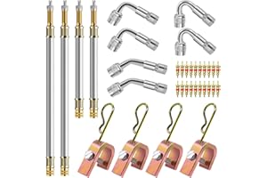 Yauhar 15pcs Valve Stem Extension with Tire Valve Stem Cores Kit, 45 90 135 Degree Stainless Steel Valve Stem Extender and 7" 12" Brass Braided Stem Extension Adaptors for Most Cars Truck