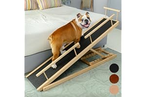 Rampe pour Chien Lit avec Barrières de Sécurité - Escalier pour Chien PRIORPET - Bois de Bouleau - pour Lit Haut jusqu'à 94.5 cm - Pliable -Poignée antidérapante-pour Les Chiens jusqu'à 23kg- Naturel