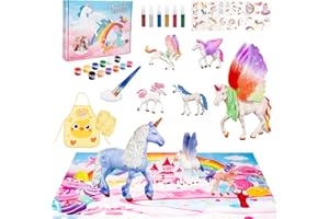 Wisplye Unicornio Figuras Pintar Juegos para Niños, Juguete Manualidades Creativo Juguete Cumpleaños Navidad Regalo para Niña 4 5 6 7 8 9 Años, con Mangas y Delantales