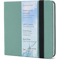 tumuarta Carnet d'aquarelle carré, 14X14 cm, 300 g/m², papier 25% coton, grain fin, 24 feuilles, 48 pages, carnet de croquis en papier aquarelle pour une utilisation comme carnet de voyage