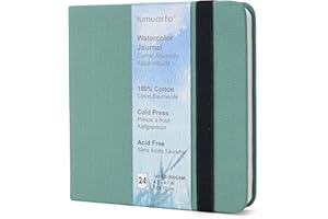 tumuarta Aquarell - Blocco da disegno, 12 x 12 cm, 300 g/m², 100% cotone, pressato a freddo, 24 fogli, 48 pagine, ad acquerello, per l'uso come album da viaggio e blocco note multimediali misti