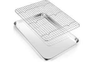 Joyfair 16 Inch Baking Pan with Rack Set, Stainless Steel Oven Sheet Pan Tray with Cooling Rack, For Cookies, Bacons, Meat, Non-toxic & Heavy Duty, Rust-free & Dishwasher Safe - 1 Pan & 1 Rack