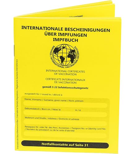 Carnet De Vaccination International - 5 Pièces - Format 13x9,3 Cm, 31 Pages - Langues : Allemand, Anglais, Français - Avec Page D'urgence Et Accès Boussole Vaccination - 13