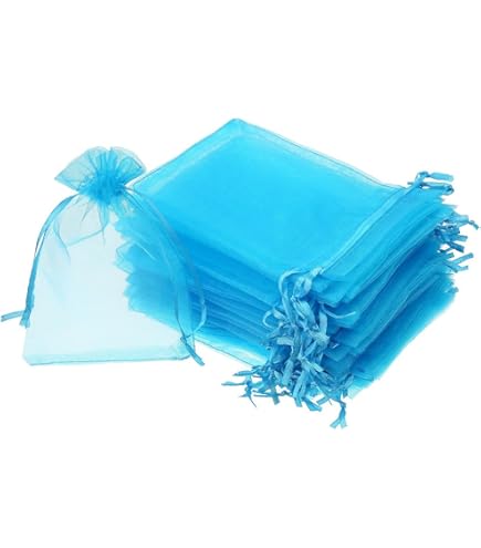 100 Sacchetti Regalo Organza 7x9cm Azzurro - Con Coulisse, Per Bomboniere, Gioielli, Confetti, Matrimoni - Foto 5