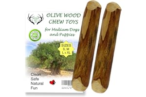 ARTISAN GIFT CO Naturalne drewno oliwne długotrwałe żucie dla psa, zabawka ząbkowanie dla szczeniaka, opakowanie oszczędzające 2 patyczki (średni) 15 cm