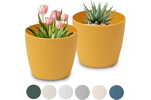 ‎PECZEKO PECZEKO Blumentopf matt, Pflanzkübel aus Übertopf Kunststoff Dekorativer Topf für, groß Pflanzen 2X blumenkübel Set, blumenkübel kräutertopf, (2 Pack) Senf, ø 22 cm