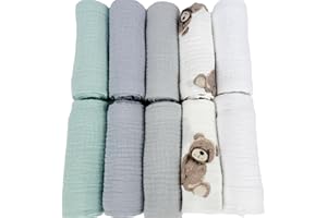 PLUMERI 10er 50x30cm Satz Pastellfarben Musselin Baumwolle Spucktücher Mulltücher Saugstark Waschlappe Stoffwindeln Mullwindeln