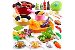 KOPI KOPI CORGI Kopi Corgi Kids Pretend Play Kitchen Accessories Set, 47PCS Role Play Toy Accessories with Cookware Pot & Pan & Sink Sets for Boys & Girls Age 3+