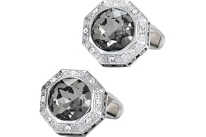 Jonwo Octagon Gray Crystal Cufflinks for Men In Gift Case Silver Tone Men's Cufflinks Jewelry Set with Gemstone for Wedding Party Anniversary Business Events Dress