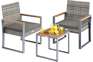 Casaria® Mobili Giardino Polyrattan Robusto e Acacia 160kg 2 Sedie Regolabili Cuscini Terrazza Balcone Lounge Set Tavolino con Poltroncine Esterno