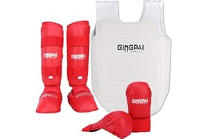 GINGPAI BOXING GINGPAI - Juego de karate 3 en 1 aprobado por WKF, guantes de karate, protectores de pecho, espinilleras para karate, espinilleras para niños, hombres y mujeres