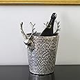 CasaGold Stag Aluminium Wine Cooler/Ice Bucket/Wine Cooler/Ice Bucket Nickel Aluminium Plated with Textured Finish, Champagne Chiller, Restaurant Home Gift Purpose (Stag Head Silver)