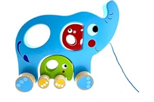 RB&G Nachziehtiere aus Holz | Nachziehspielzeug ab 1 Jahr | Baby Spielzeug Schildkröte Bär Elefant zum Nachziehen | Holzspielzeug Nachzieh-Elefant Familie (Elefantenfamilie)