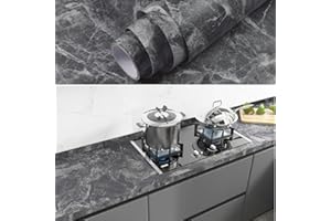 WECREATEMORE 60×300cm, 60CM WIDE Marble Wallpaper Matt Finish, Black Sticky Back Plastic Roll, Worktop Vinyl Covering, Waterproof Thick Contact Paper Self Adhesive Vinyl Wrap for Furniture Kitchen Worktops