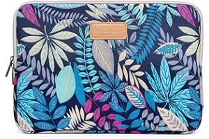 BSLVWG 10-15 inch Forest Series Pattern Water-resistant Canvas laptop sleeve for 13.3 inch laptop case Compatible with macbook air 13 case macbook pro 13 sleeve ipad 12.9 (15.6 inch,Blue Leaves)