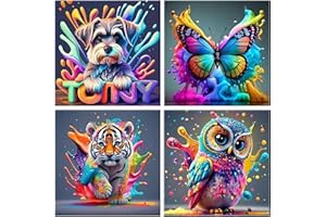 Muyohix 4 Stück Tiere Malen Nach Zahlen Kinder ab 5-10 Jahre Mädchen, Schildkröte Eule Giraffe Dino Malen Nach Zahlen mit Acrylfarben, Pinseln, Handgemalt Ölgemälde für Home Décor, Geschenk-26x26cm, B