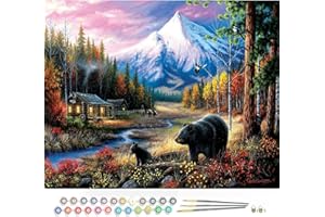 ANHEXUAN Forest Trees Peinture par Numero Paysage 40 x 50 cm,Ours Noir Peinture Numero sur Toile pour Adultes et Enfant,Brosses et Peintures Acryliques Bricolage(sans Cadre)