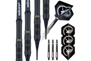 Unicorn Soft Tip Darts Set, Core, 100 Percent Brass Barrels, 16g, 17g, 18g or 19g