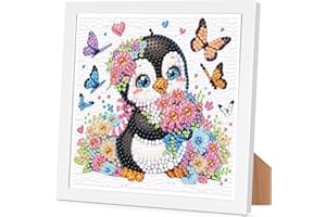 Arttoplus Diamond Painting Kinder Junge Mädchen mit Rahmen Pinguin,Diamond Painting Kinder ab 4 5 6 8 10 Jahre Pinguin,Pinguin 5D Diamant Malerei Set zur Geschenk und Heimdekoration (18x18 cm)
