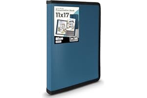 Dunwell Kunst-Portfolio-Mappe mit schwarzem Montagepapier, Präsentationsbuch zur Aufbewahrung von Kunstwerken, 24 Kunststoffhüllen, zeigt 48 Seiten, säurefreies Polymaterial, 27,9 x 43,2 cm, Blau