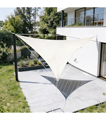 COOL AREA Sonnensegel Wasserdicht Dreieckig 3x3x3m Sonnenschutz 95% UV Schutz Windschutz,Wasserabweisend Segel Geeignet für Außenbereiche wie Garten Balkon Terrasse-Sand