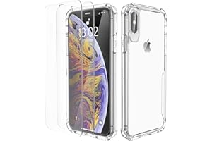 ORETECH Funda Transparente para iPhone X/XS,con [2x Vidrio Cristal Templado Protector de Pantalla] TPU Silicona Bumper Carcasa Antichoque Anti-Arañazos Antigolpes Caso Case para iPhone X/XS 5.8"-Clara