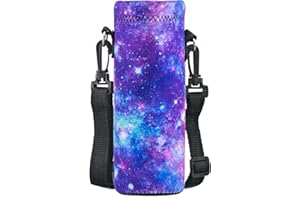 Mibbxea 750 ml Botella de Agua Bolsa de Transporte, Enfriador de Botellas de Neopreno con Correa de Transporte para Hombres y Mujeres Caminando,Senderismo,Gimnasio,Running (Galaxia Púrpura Brillante)