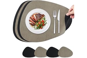 NOSTHEART Juego de 4 Manteles Individuales Antideslizantes y Resistentes al Calor de Doble Cara Impermeables y Antimanchas Cuero Sintético y Lino Negro Clásico Marrón Vintage con Posavasos