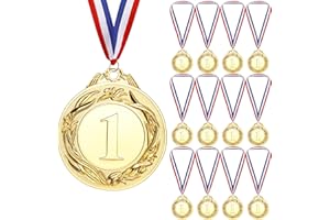 Geepen 12 Pièces Médailles Enfants, Médailles de Récompense en Métal Médaille d'or avec Rubans de Cou, Médaille Or pour Enfant, Médailles du Gagnant pour Compétition Récompenses Thème Sport Day