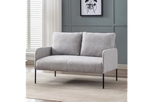 WAHSON OFFICE CHAIRS Wahson 2-osobowa sofa nowoczesna sofa typu loveseat do salonu, lniana tapicerowana kanapa gruba wyściółka fotel do sypialni/biura, szara