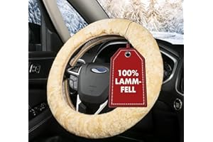 ‎WALSER Walser Lammfell Lenkradbezug Auto, 100% Lenkradschutz, Lenkrad Bezug, Winter Zubehör, Wärmer, Beige, 37-39 cm Durchmesser